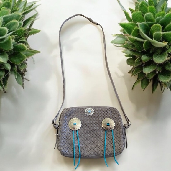 Margot woven leather crossbody boho western bag grey silver - Picture 1 of 7